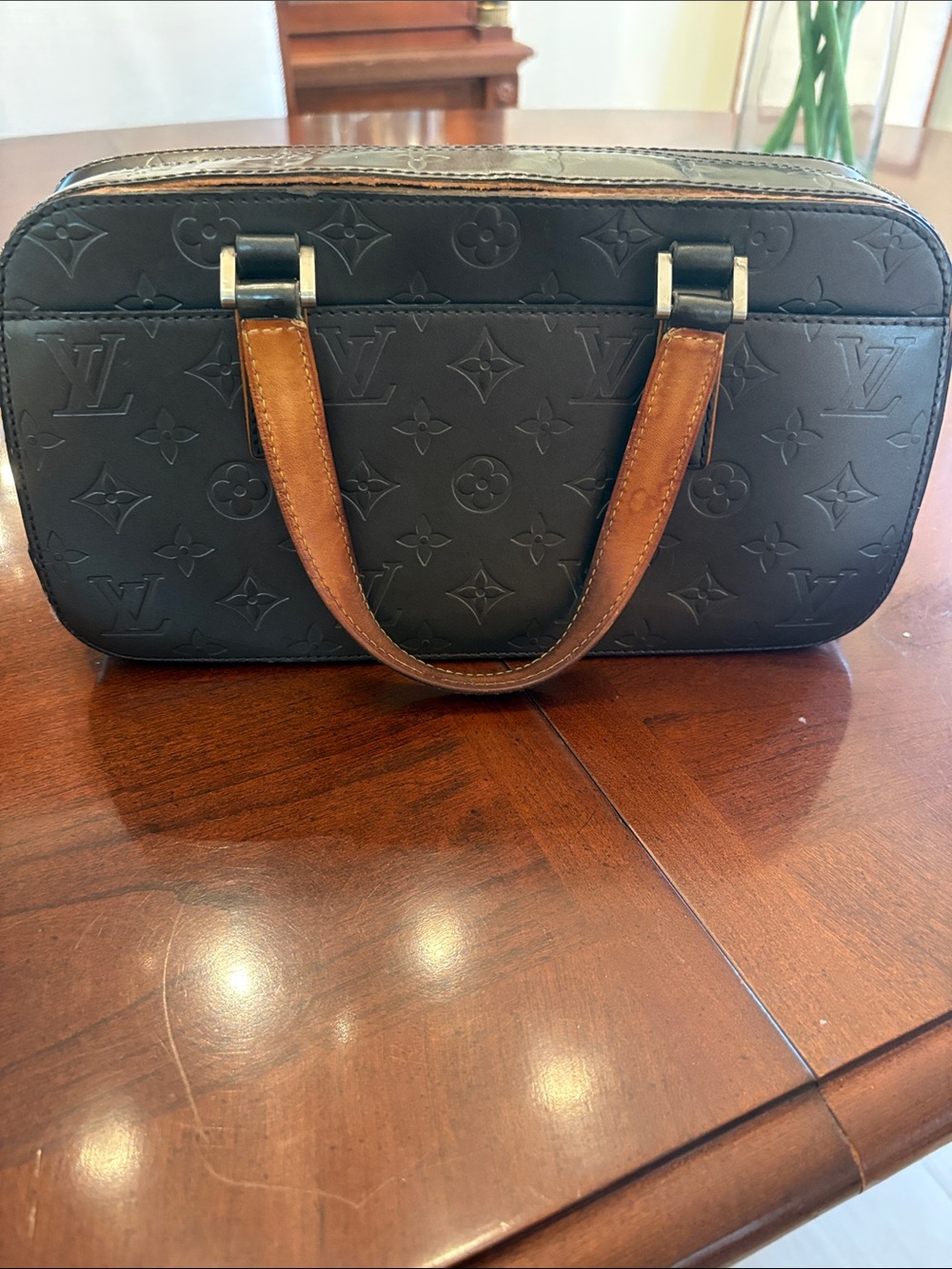 Louis Vuitton Pewter  Embossed Toiletry Bag with Brown Handles